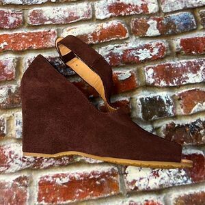MM6 Maison Martin Margiela burgundy suede wedges with ankle strap